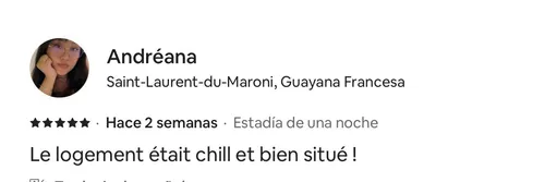 5-star review from Andréana on Airbnb — Hostel Toucan