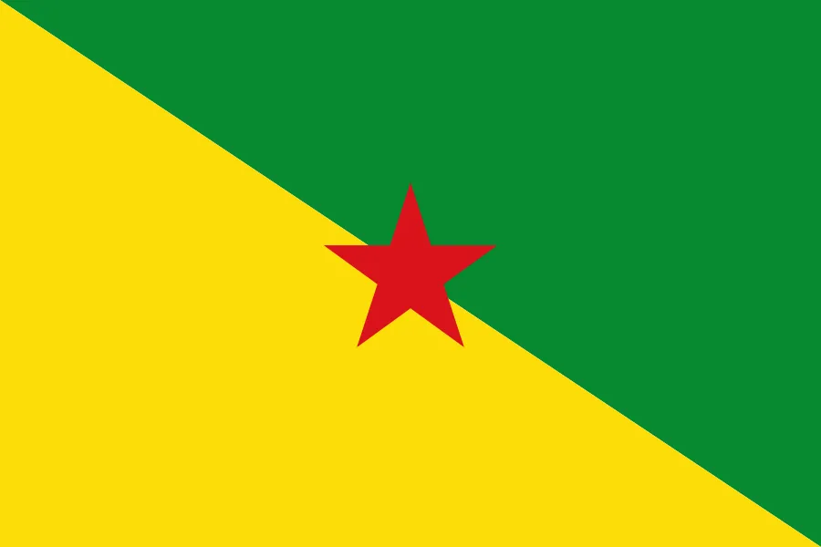 Drapeau vert et jaune traversé en diagonale, portant une étoile rouge au centre