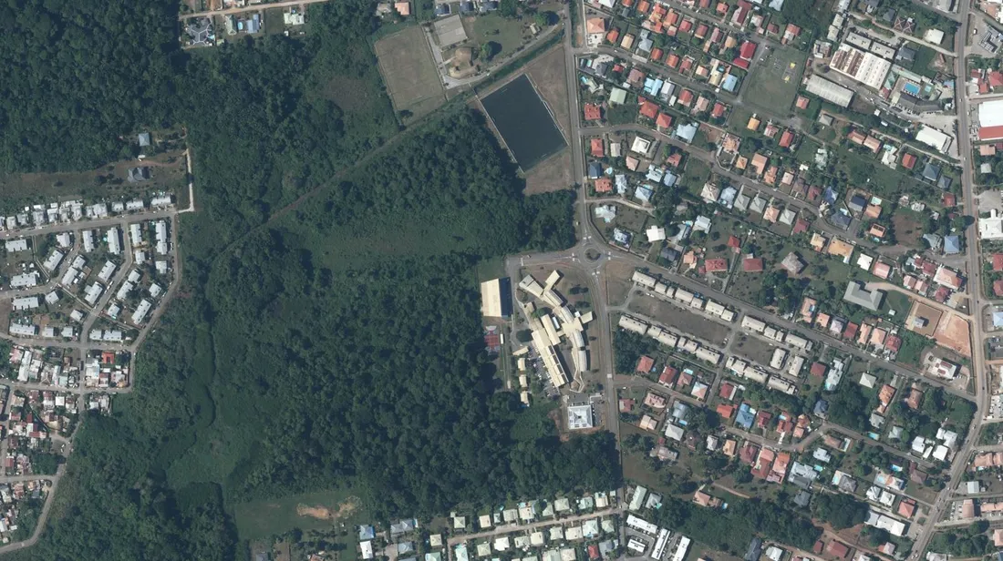 Orthophotographie aérienne verticale des quartiers résidentiels de Rémire-Montjoly, entre l'avenue Morne-Coco et la rue des Savanes